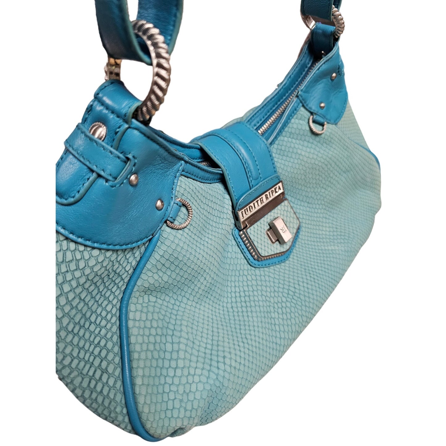Judith Ripka Turquoise Suede Snakeskin leather Hoho Shoulder Bag Purse wi/ Dust bag