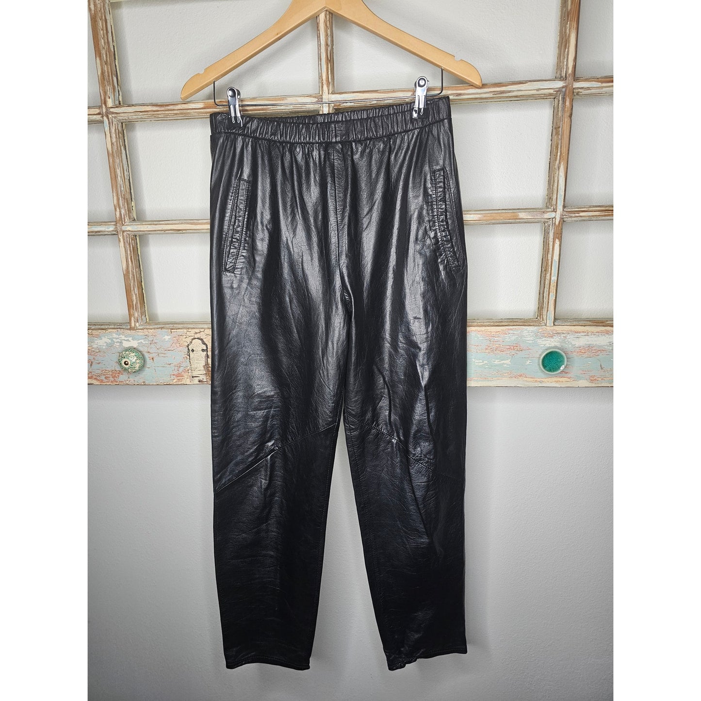 Plush Black Leather comfortable Relaxed Fit Pull on Pants Size 27
