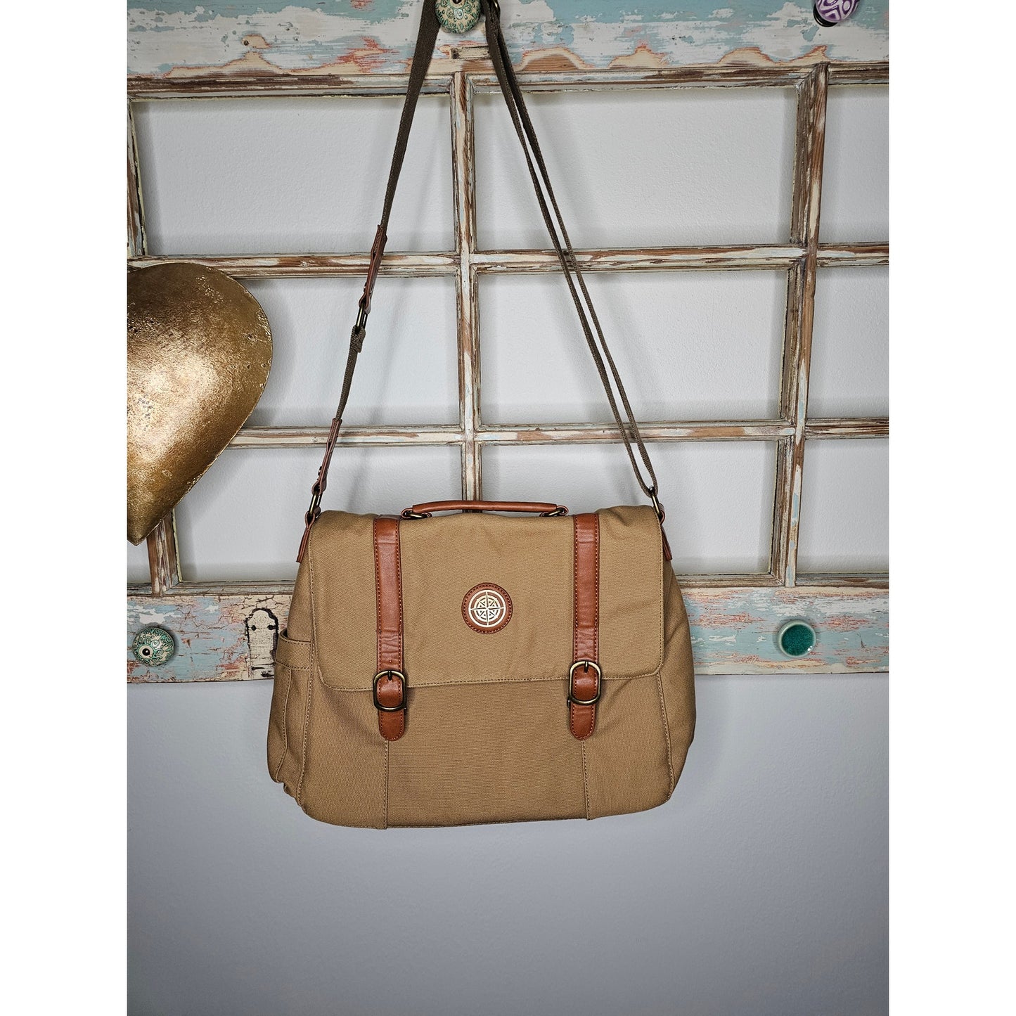 The Danbury Mint Tan Canvas Shoulder Messenger Laptop Bag