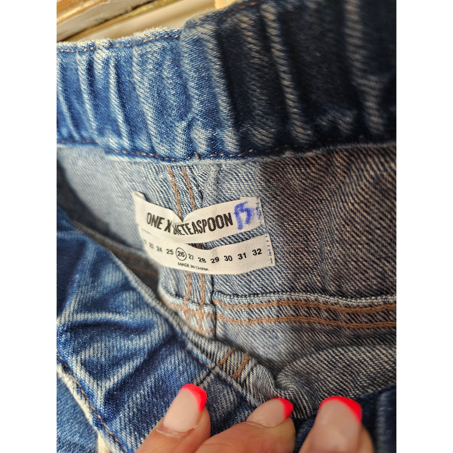 One Teaspoon Denim Jean Pull-on shorts with drawstring w/ fringed hem size 26
