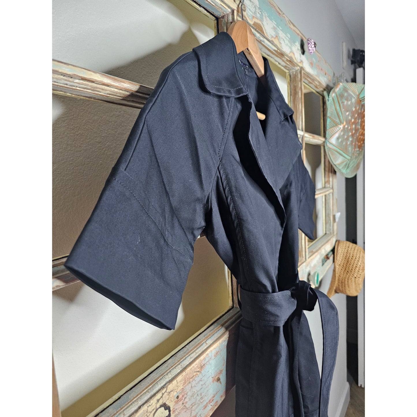 Theory Black Collared Trech Tailored Coat Dress Ladies size Small