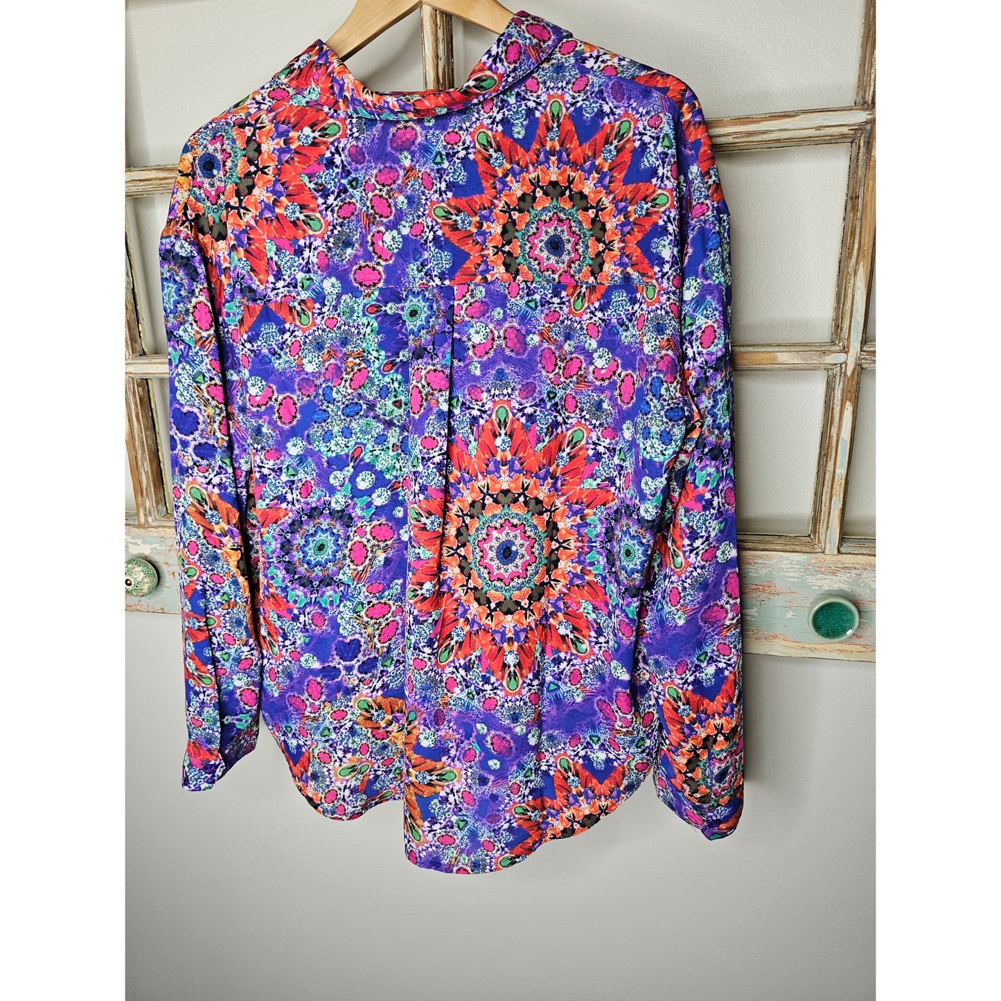 L'Amour Nanette Lepore Vibrant Abstract Button Up Blouse Size XL