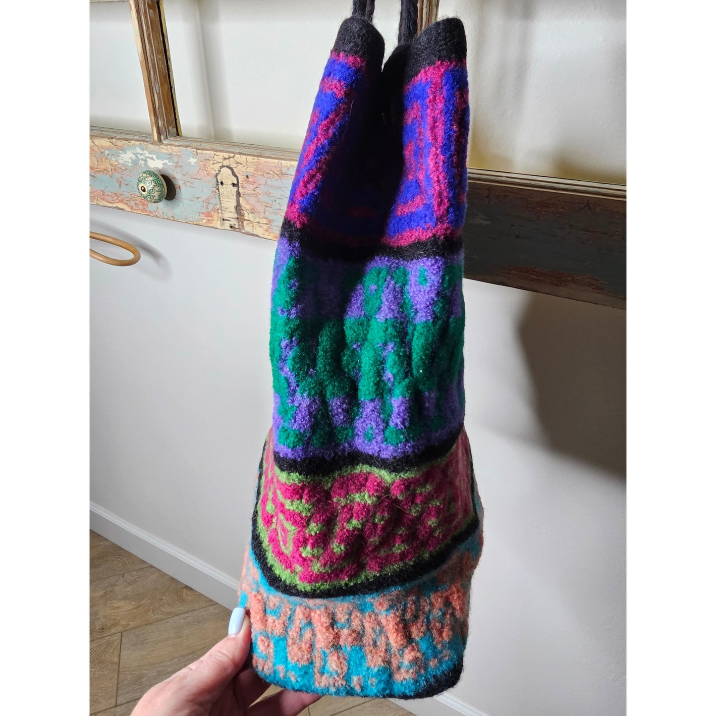 Vintage BOHO Shoulder/ Crossbody Vibrant Yarn Bag with feet