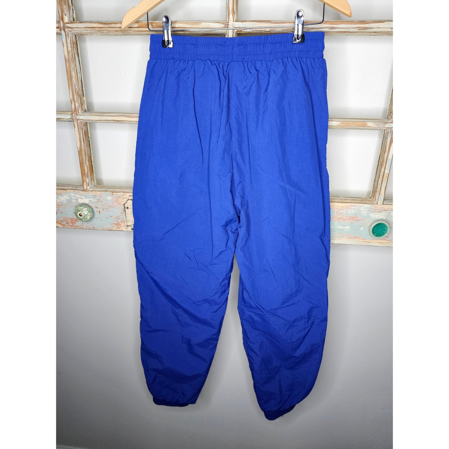 Wilo Cobalt Blue Nylon Track Pants elastic bottoms & waist W/ cinch Size Small