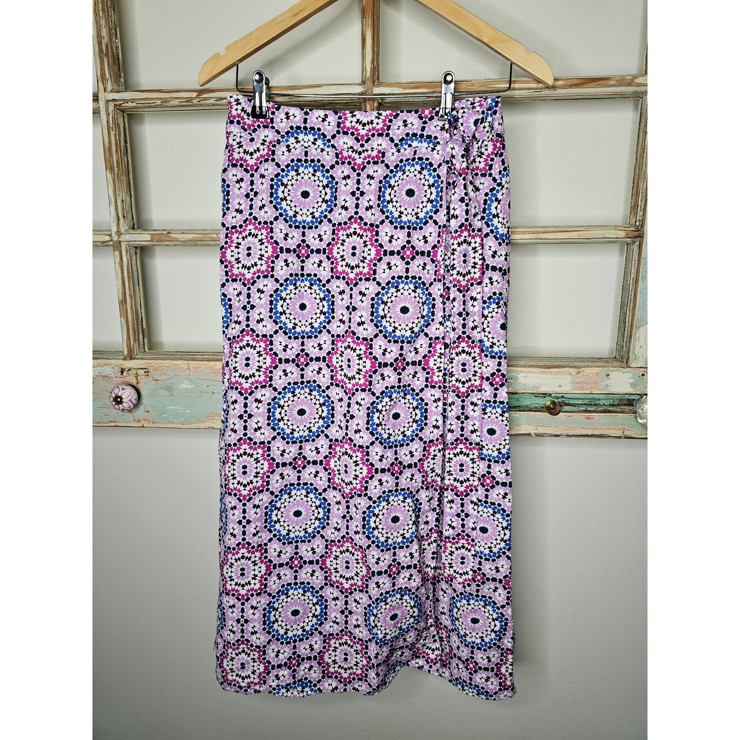 NWT Linen Wrap Midi Skirt Mosaic Design Ladies Size 0