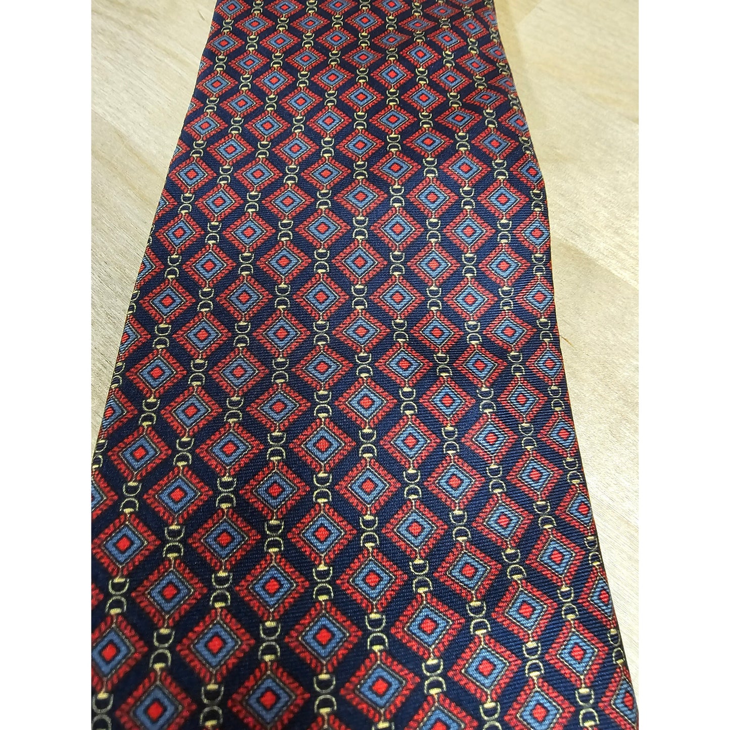 Vintage Christian Dior Monsieur Silk Tie Red/Blue W/ Bridle 3.5" Widest