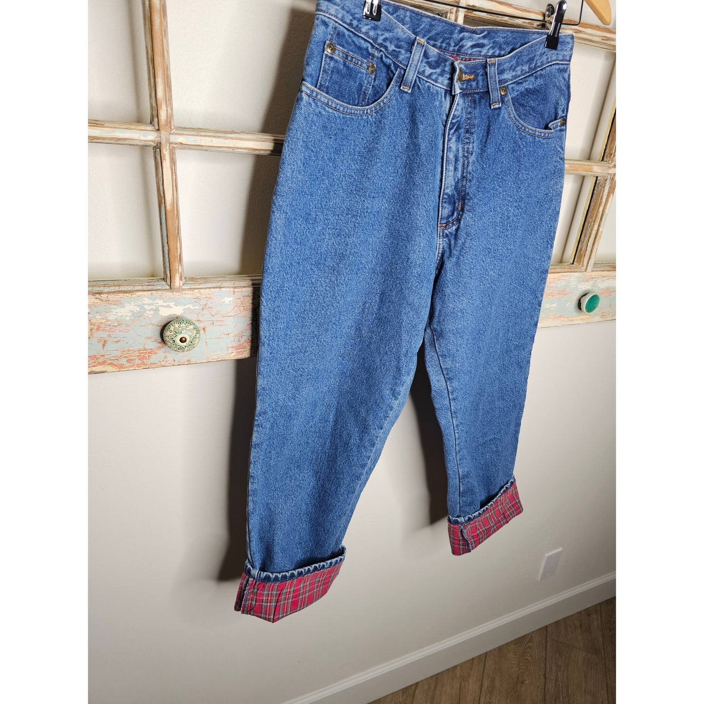 Vintage L.L. Bean Red Plaid Flannel Lined Jeans Ladie size 14P / 10