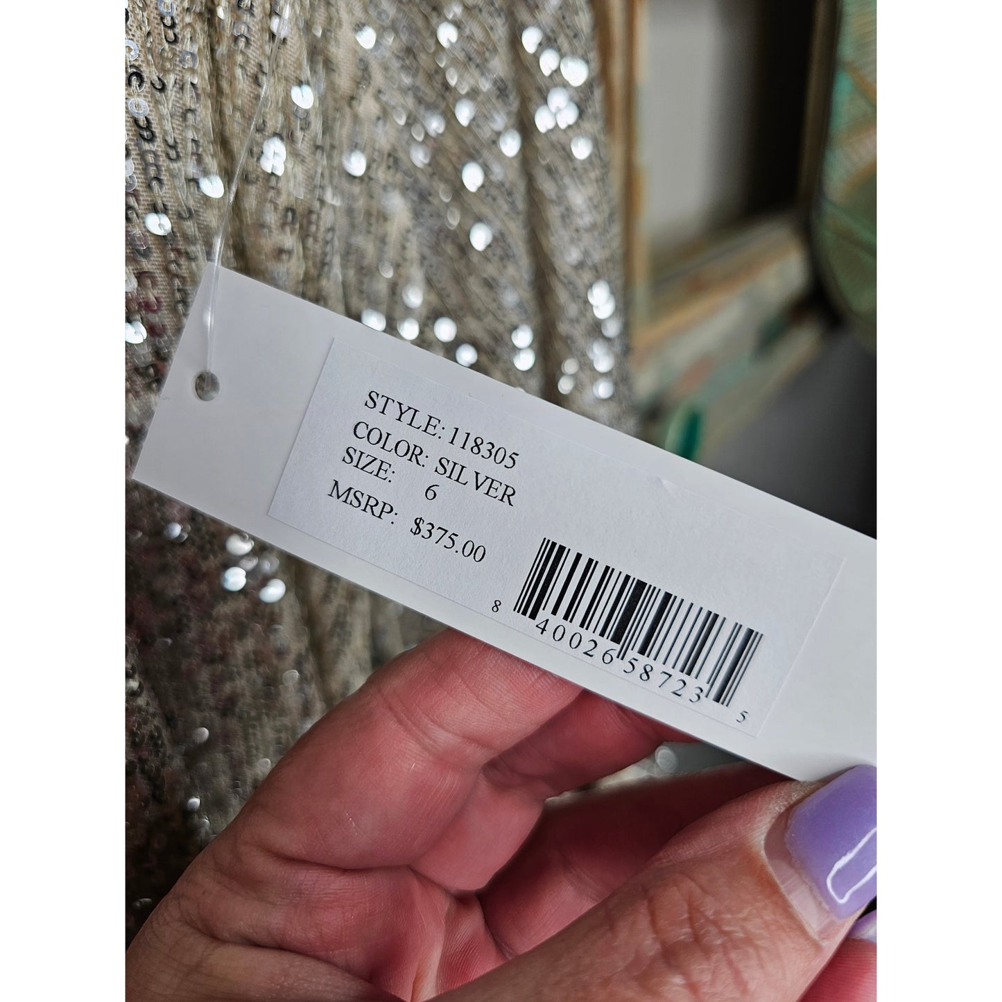 NWT Silver Sequenced Lined Mini Dress w/ Trumpet Sleeves Jay Godfrey Ladies size 6
