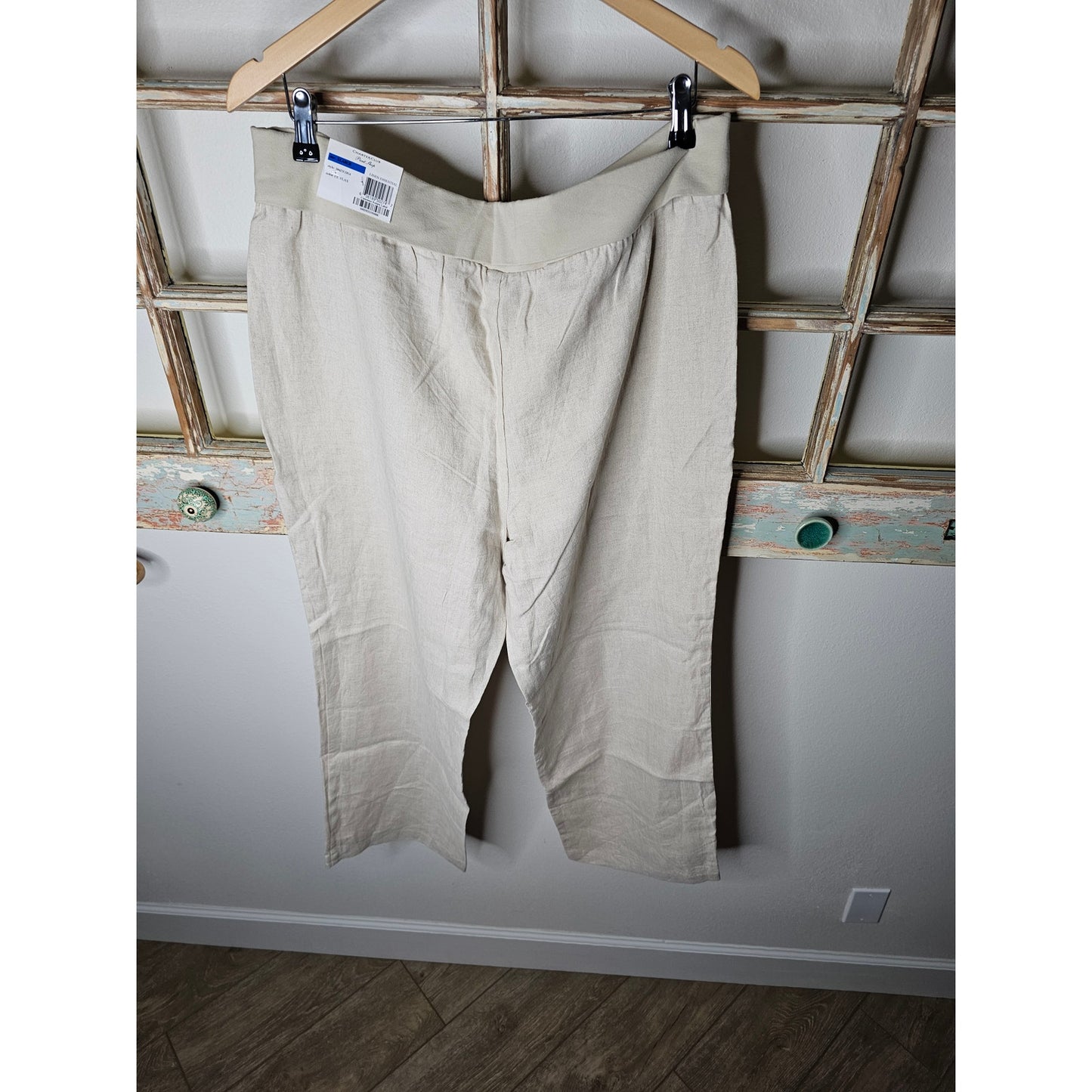 NWT Linen Straight Leg Pants in Flax with Elastic roll down waist Ladies size XL