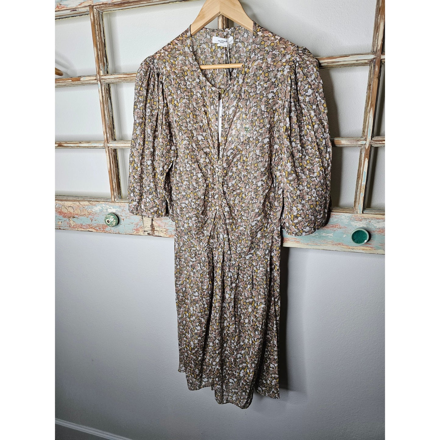 NWT Isabel Marant Etoile Women Lariji Khaki Floral Cotton Mini dress Size 42 / 10