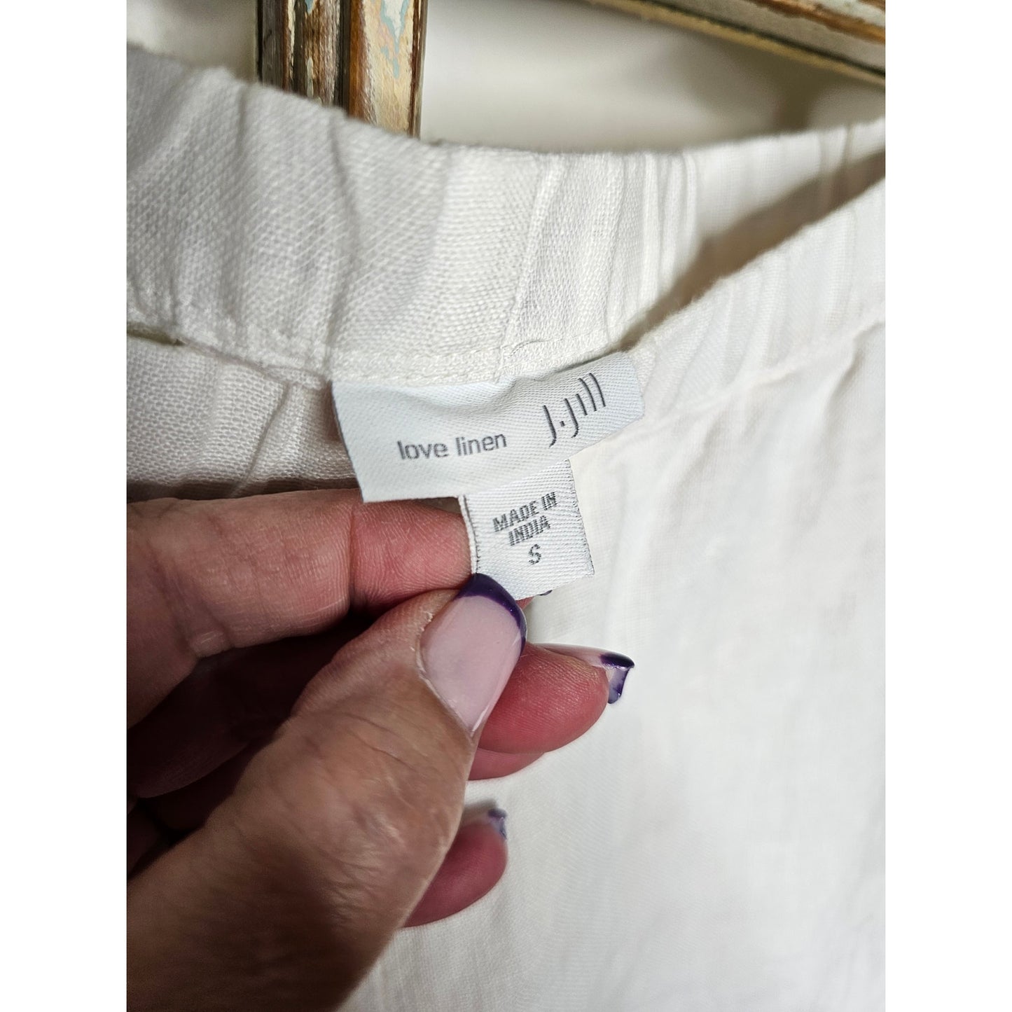 Linen J. Jill White Elastic Waist Relaxed Ankle Length Pants Ladies size Small