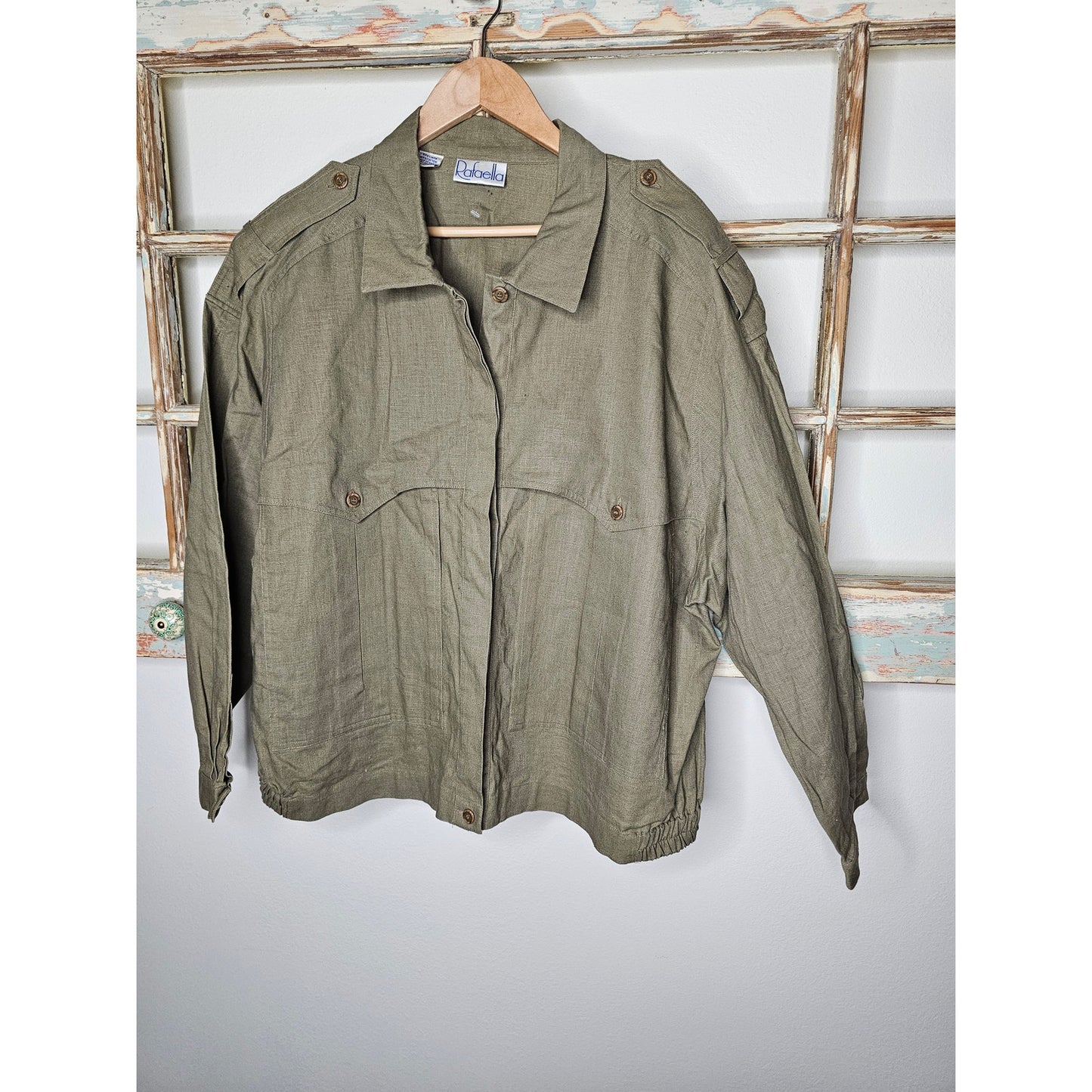 Linen Khaki Button Up Utility Style Jacket Ladies size 22