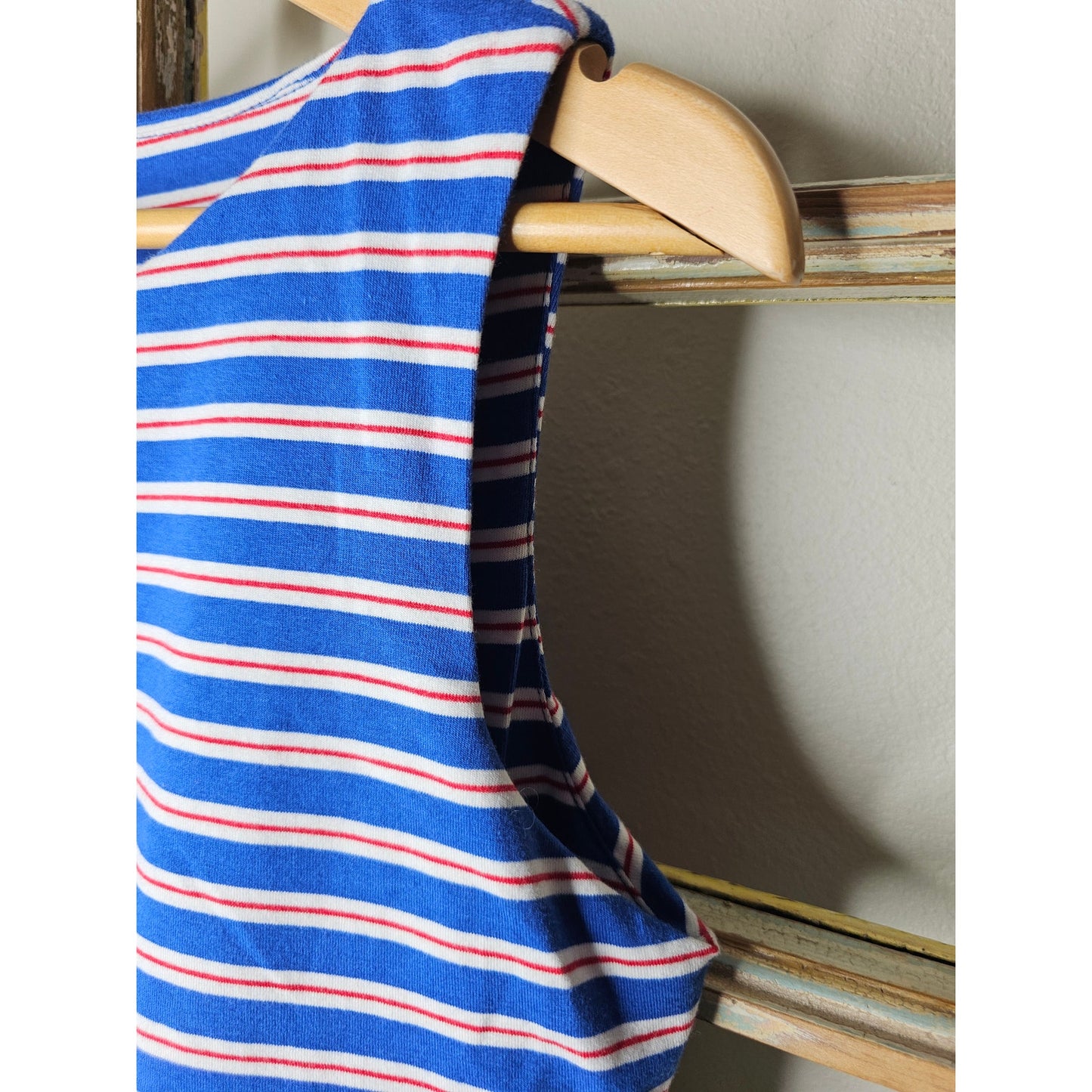 J. Mclaughlin Red/White/Blue Striped Nicola Tiered Sleeveless dress size Medium