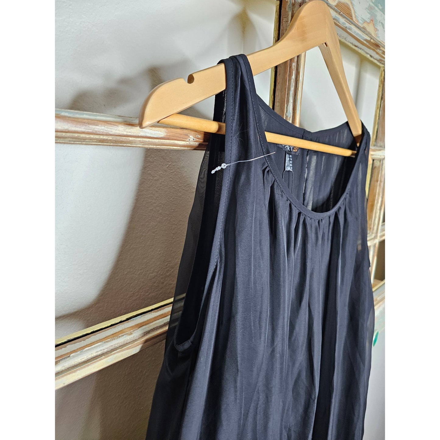 NWT APART Black Sleeveless Dress slip dress with Sheer overlay Size 8