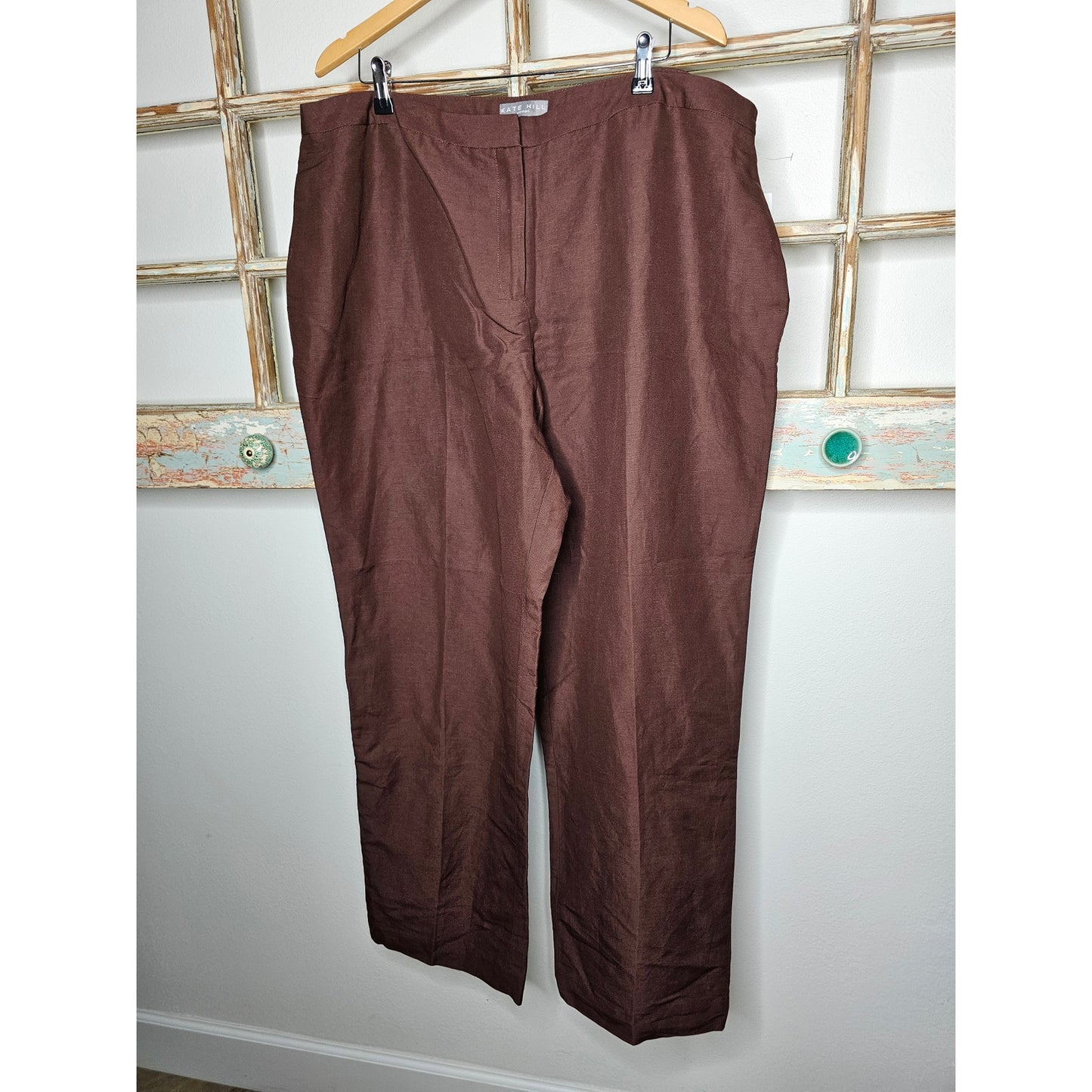 NWT Kate Hill Brown Linen Blend Lined Pants Women's Size 20W