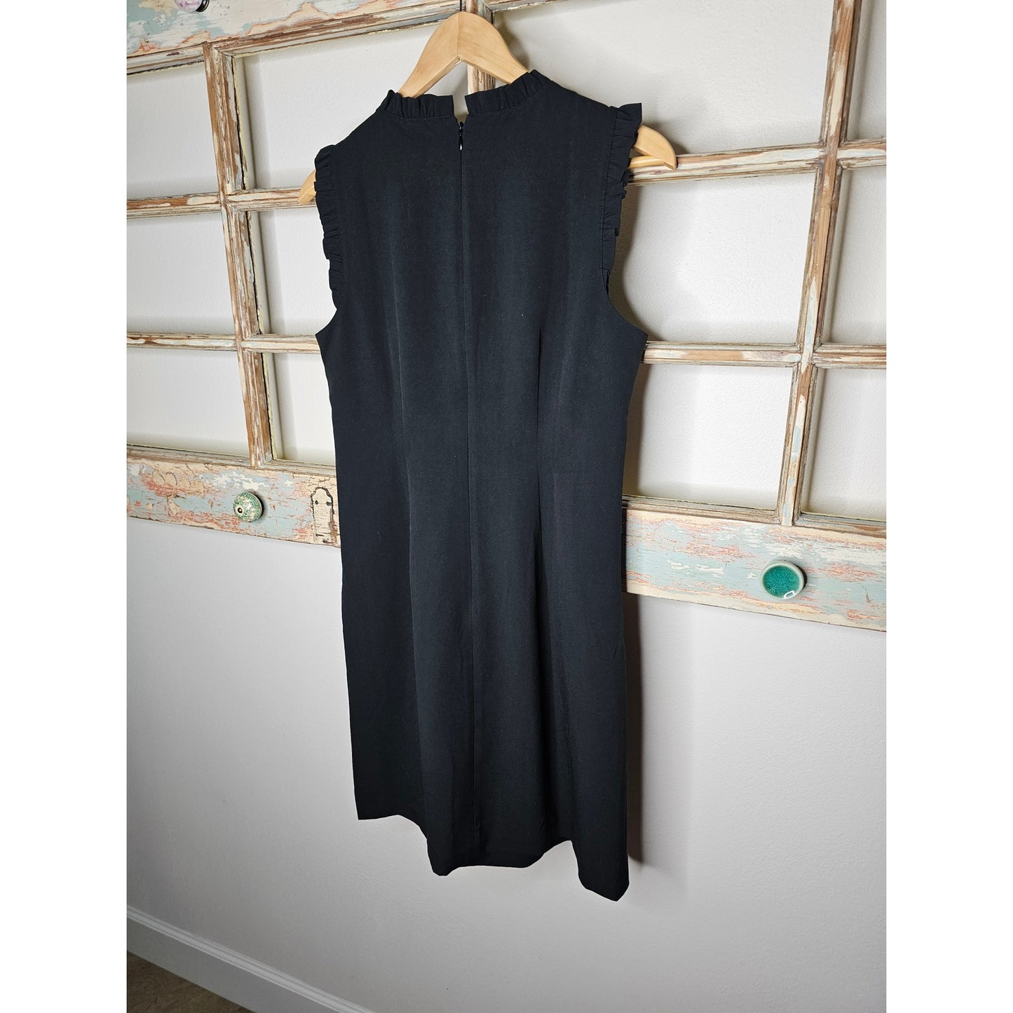 J. Crew Black Sleeveless Ruffled neckline/Sleeveless Straight Dress Size 6