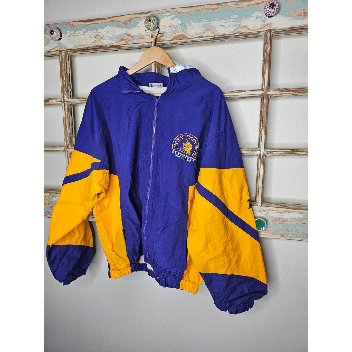 Vintage Boston Marathon Nylon Embroidered Purple/Gold Jacket size Large