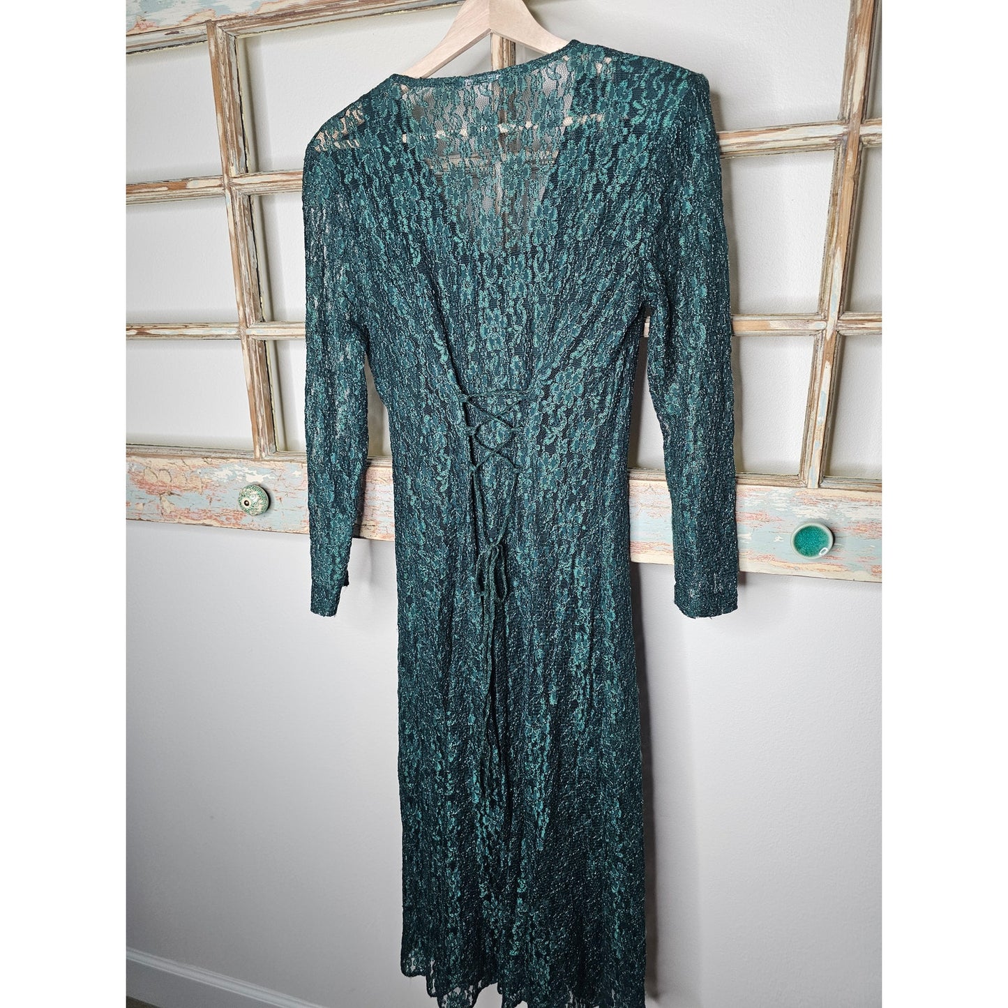 Vintage Green Lace Midid Dress with Green Slip Dress Size 5/6