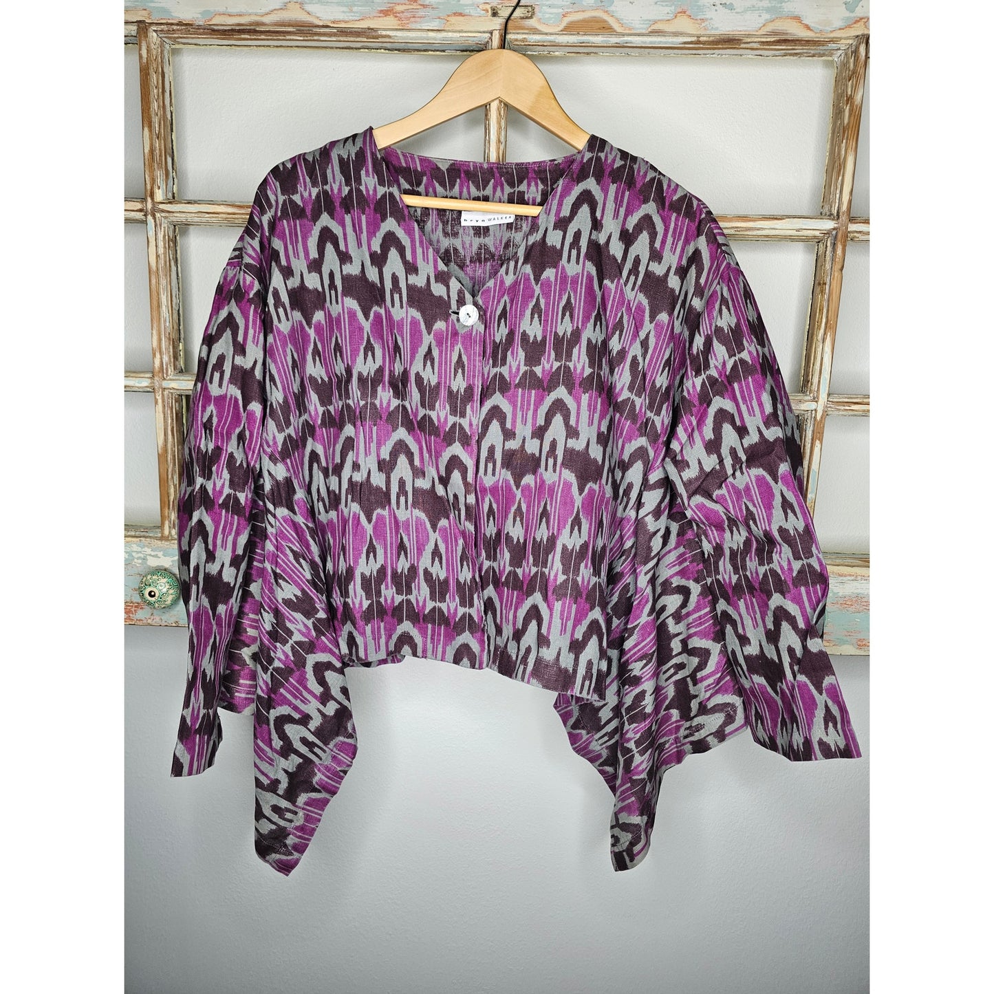 Bryn Walker Linen Ikat Print One Button Over shirt Ladies size Medium