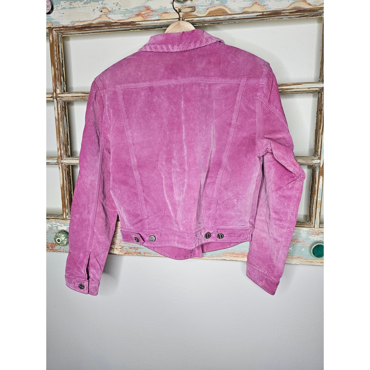 Vintage Jou Jou Pink Suede Button Up Jacket Whip Stitch Trims Size Xmall