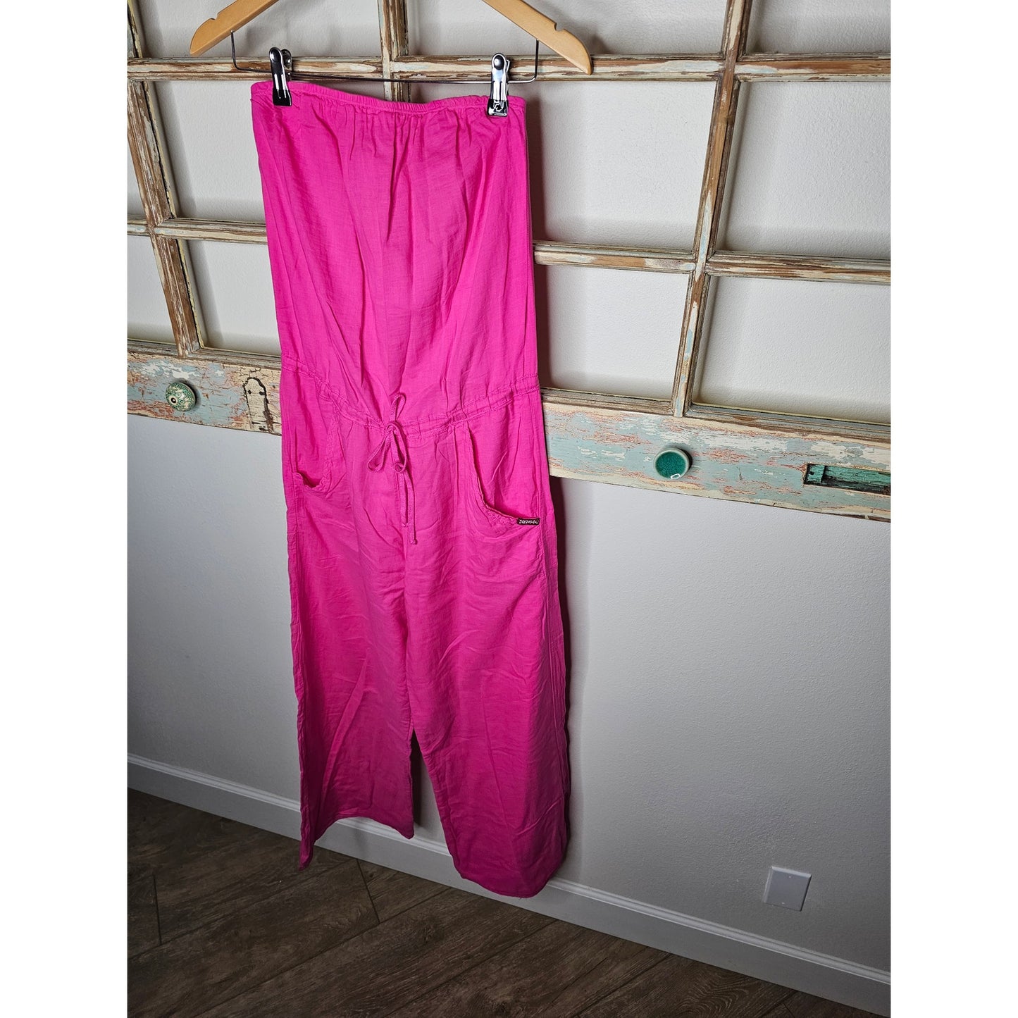 Hot Pink Strapless Drawstring Wide Leg Jumpsuit Ladies size XS