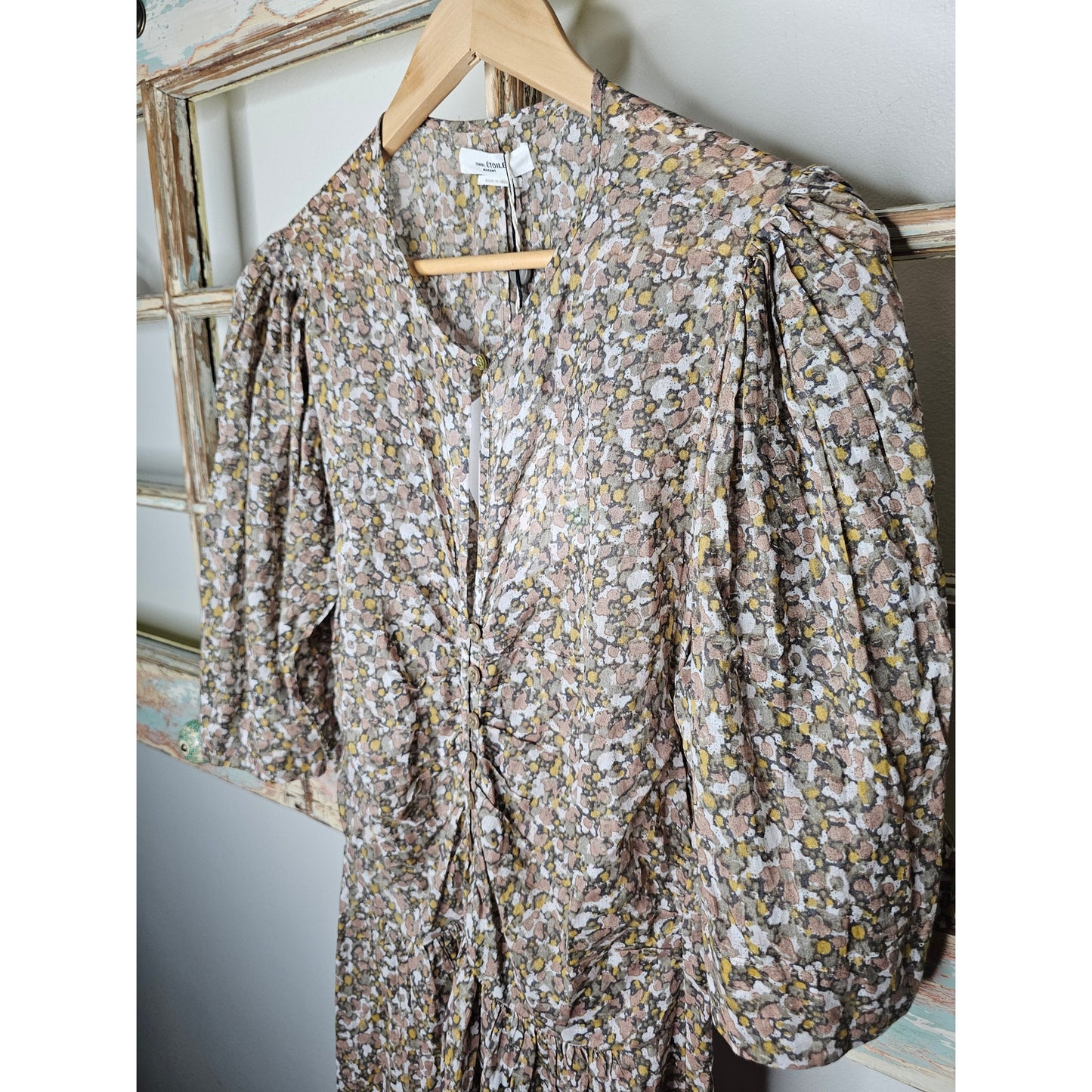 NWT Isabel Marant Etoile Women Lariji Khaki Floral Cotton Mini dress Size 42 / 10