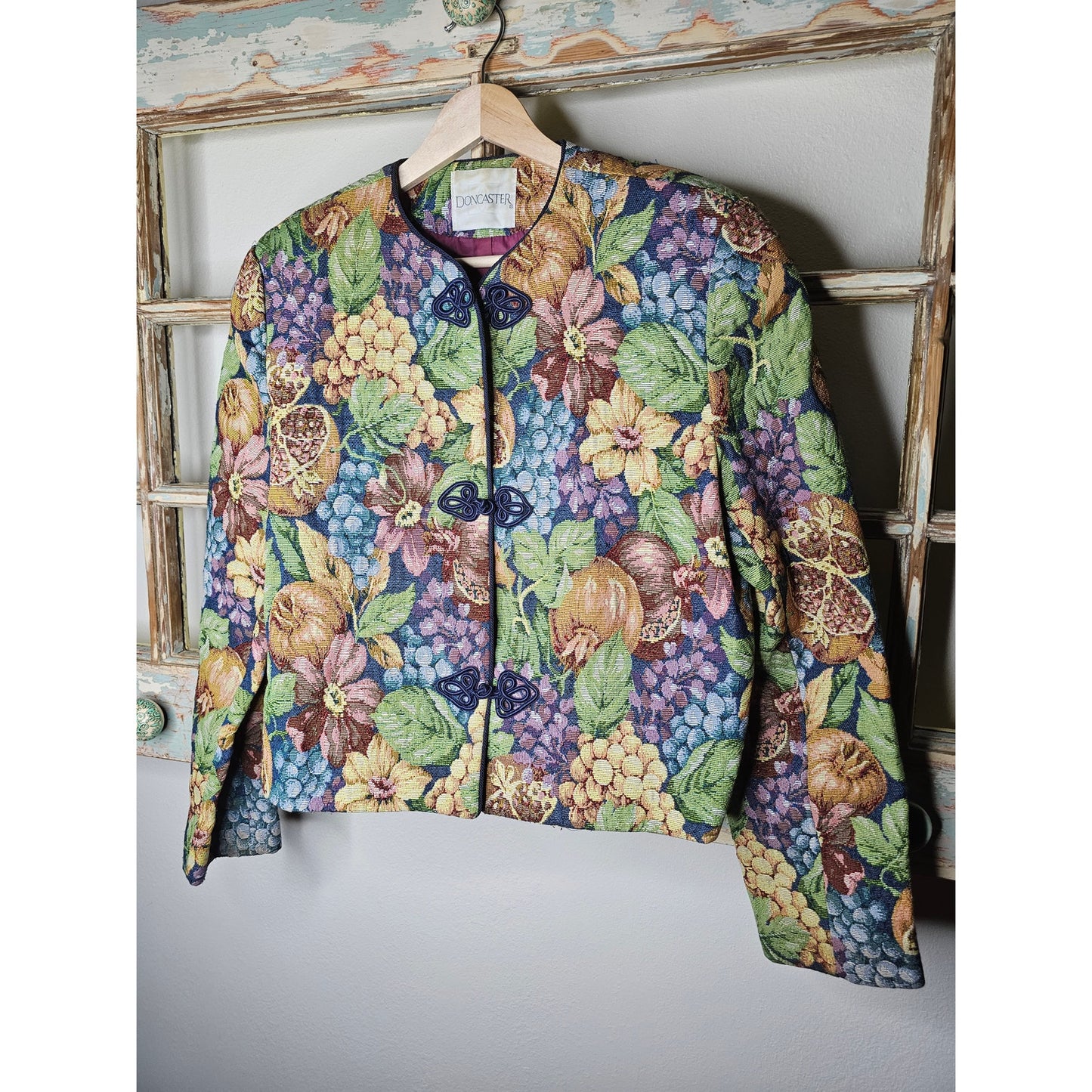 Vintage Don Caster 80's Fruit Brocade Cropped Blazer Ladies size Medium