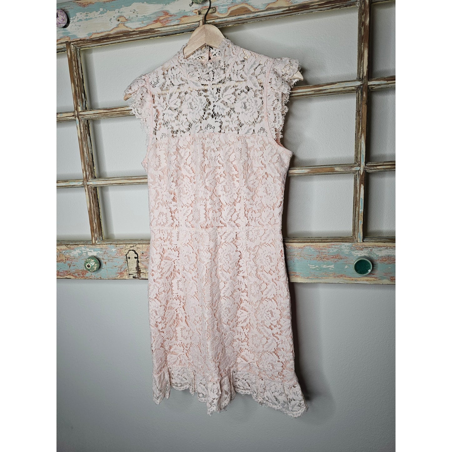 Eyelash Lace Mini Dress W Keyhole Back in Peach By Aijek Ladies 3 / size 10