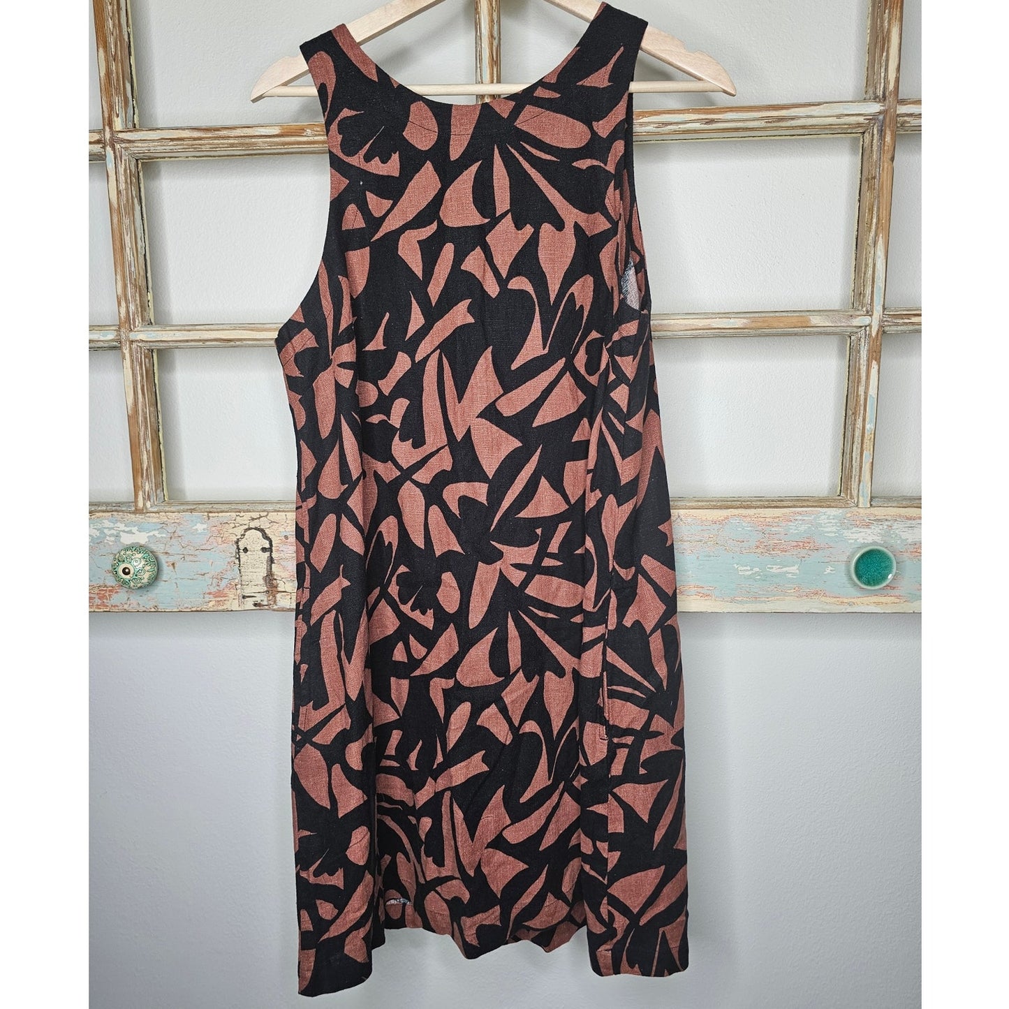 NWT Black/Brown Floral Linen Blend Dress Ladies Size Medium