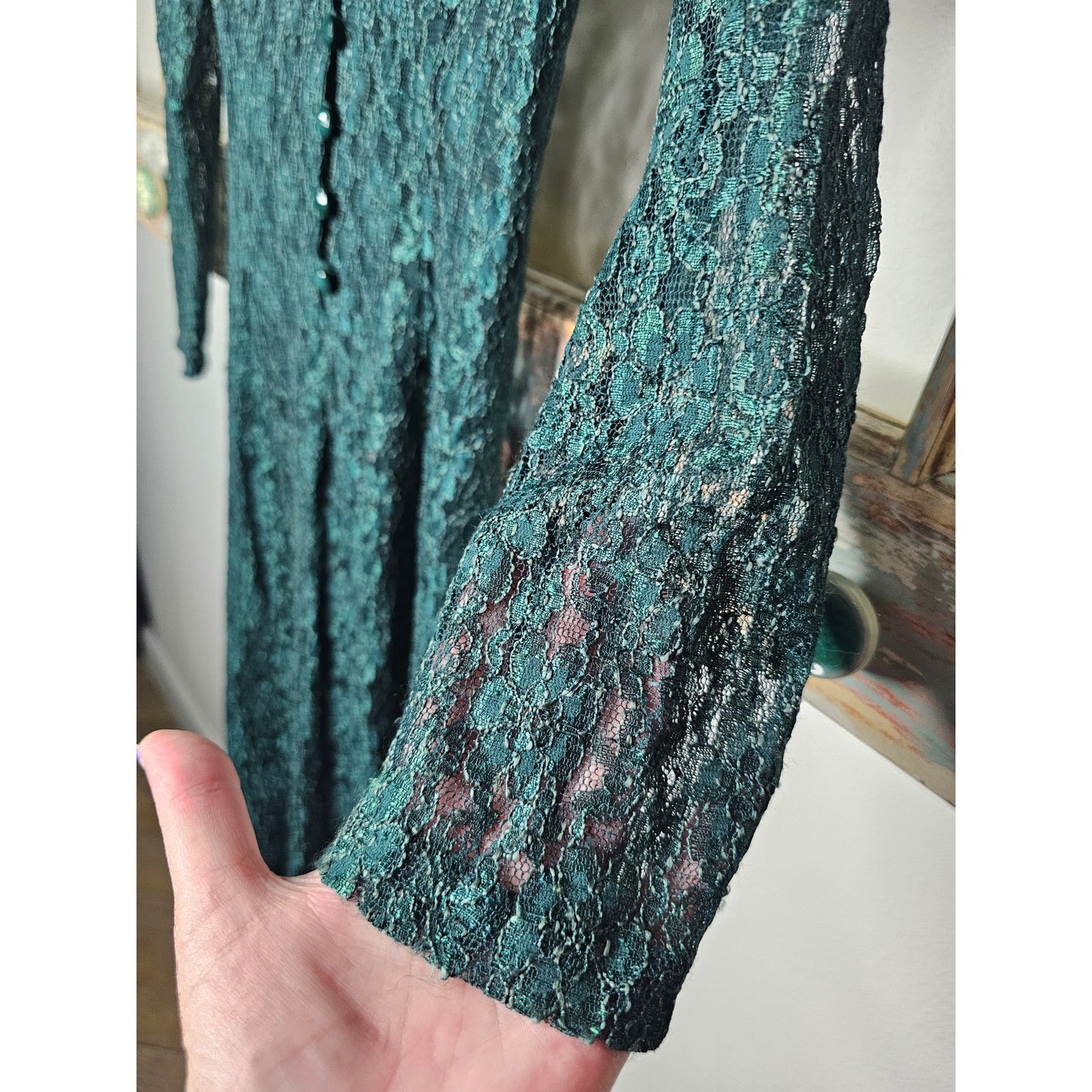 Vintage Green Lace Midid Dress with Green Slip Dress Size 5/6