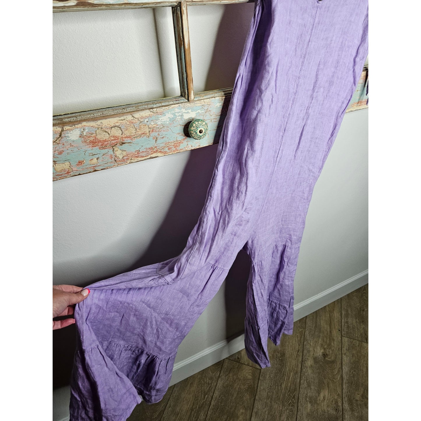 Lino Purple Sleeveless V-Neck Wide Tiered Leg Romper Size Medium