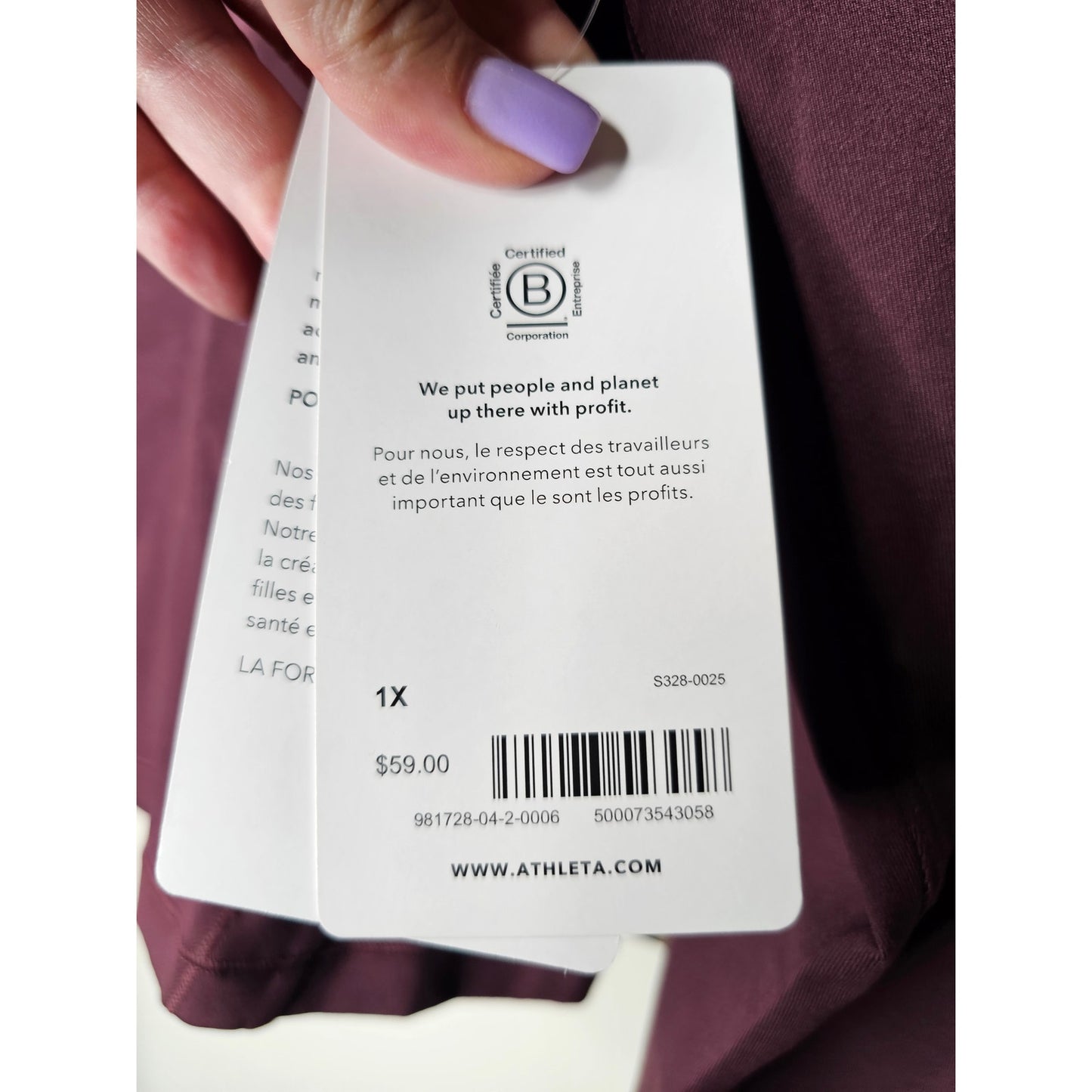 NWT Athleta Shanti Top Size 1X Antique Burgandy Long Sleeve & Cropped