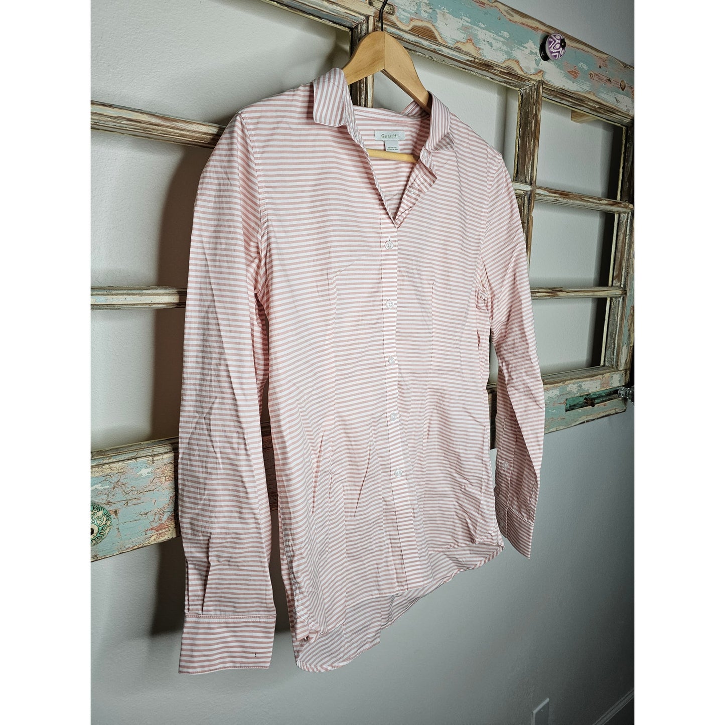 Garnet Hill Organic Pina Striped Button Up Long Sleeve Ladies Size 8