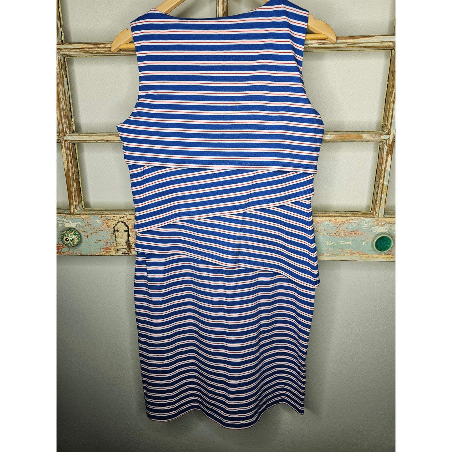 J. Mclaughlin Red/White/Blue Striped Nicola Tiered Sleeveless dress size Medium