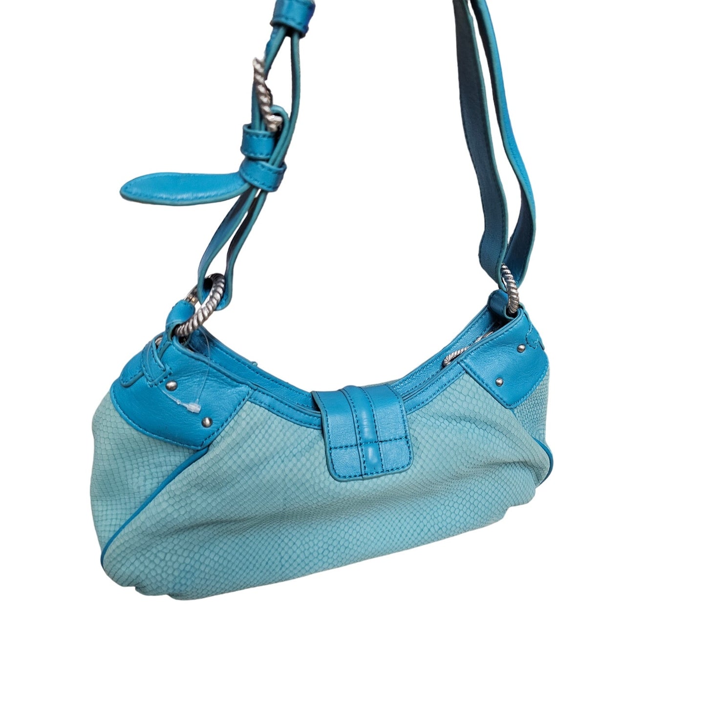 Judith Ripka Turquoise Suede Snakeskin leather Hoho Shoulder Bag Purse wi/ Dust bag