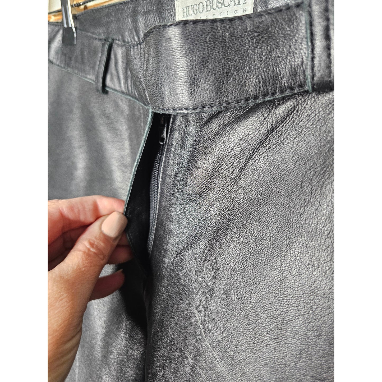 Hugo Buscati Black Leather Straight Leg Pants Motorcycle, riding, biker chic Size 8