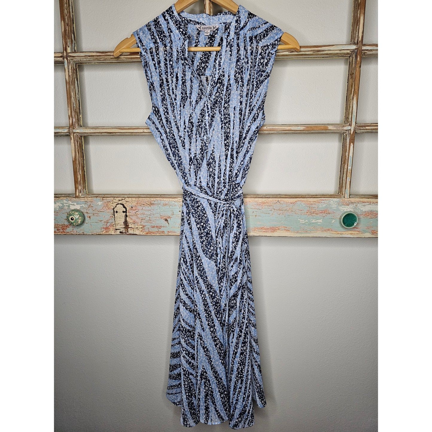 Nanette Lepore Blue Metallic Floral Sleeveless Shear Dress Size 6