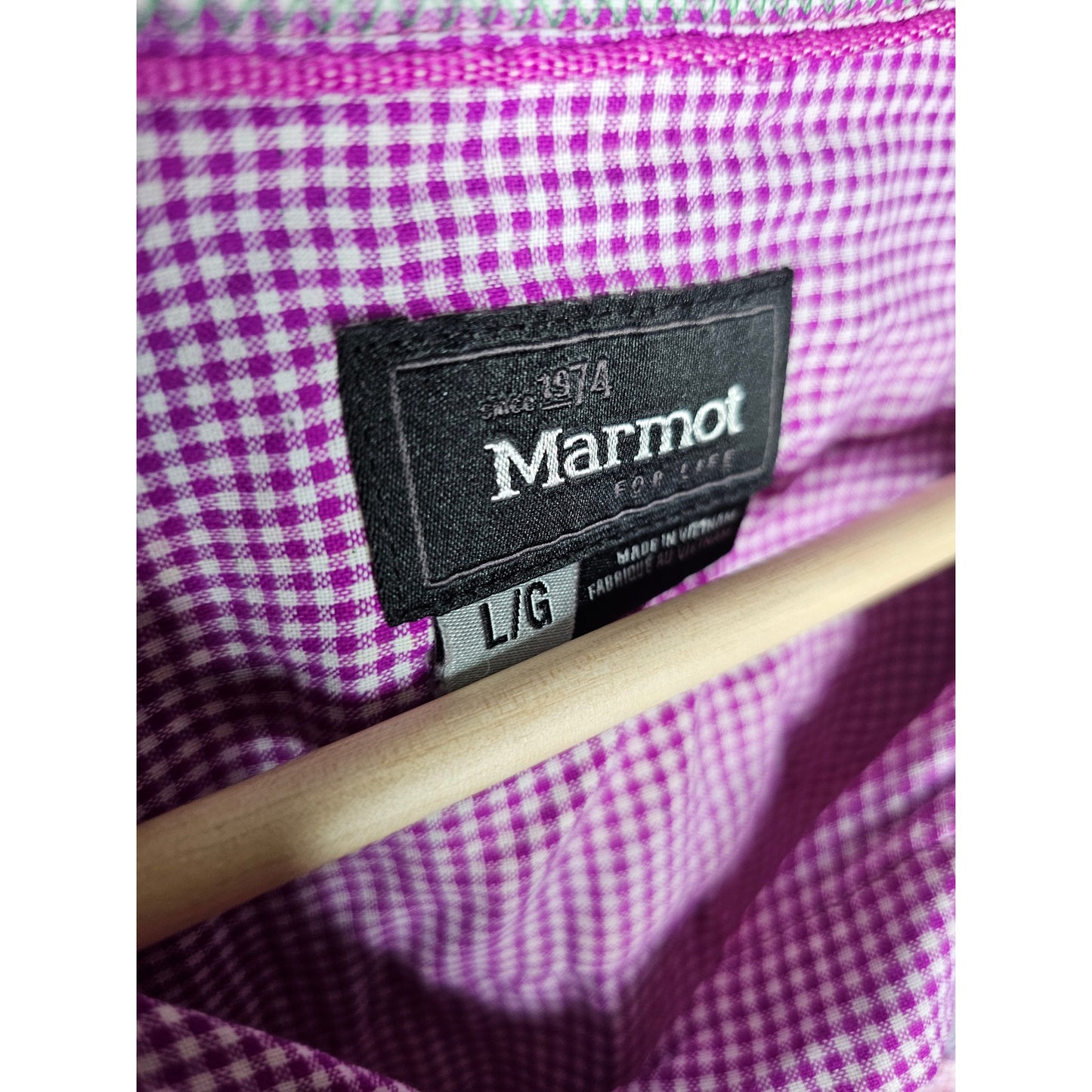 Marmot Magenta Plaid Button Up Long Sleeve Top Ladies size Large