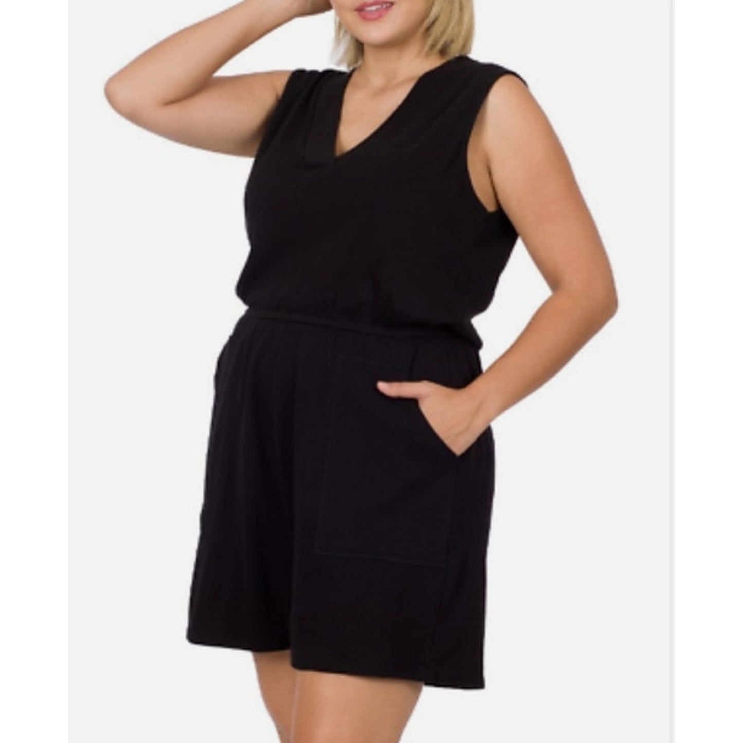 NWT Zenana Drop Shoulder V-neck Short romper with pockets size 3X /22