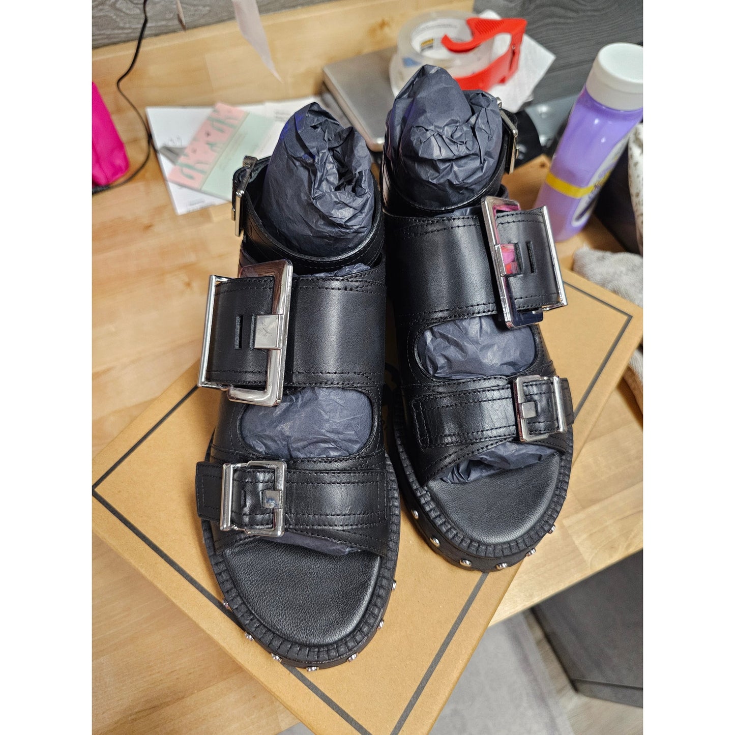 NWB Asos Finchley Premium Leather Chunky Flat Sandal with Buckles Size 6