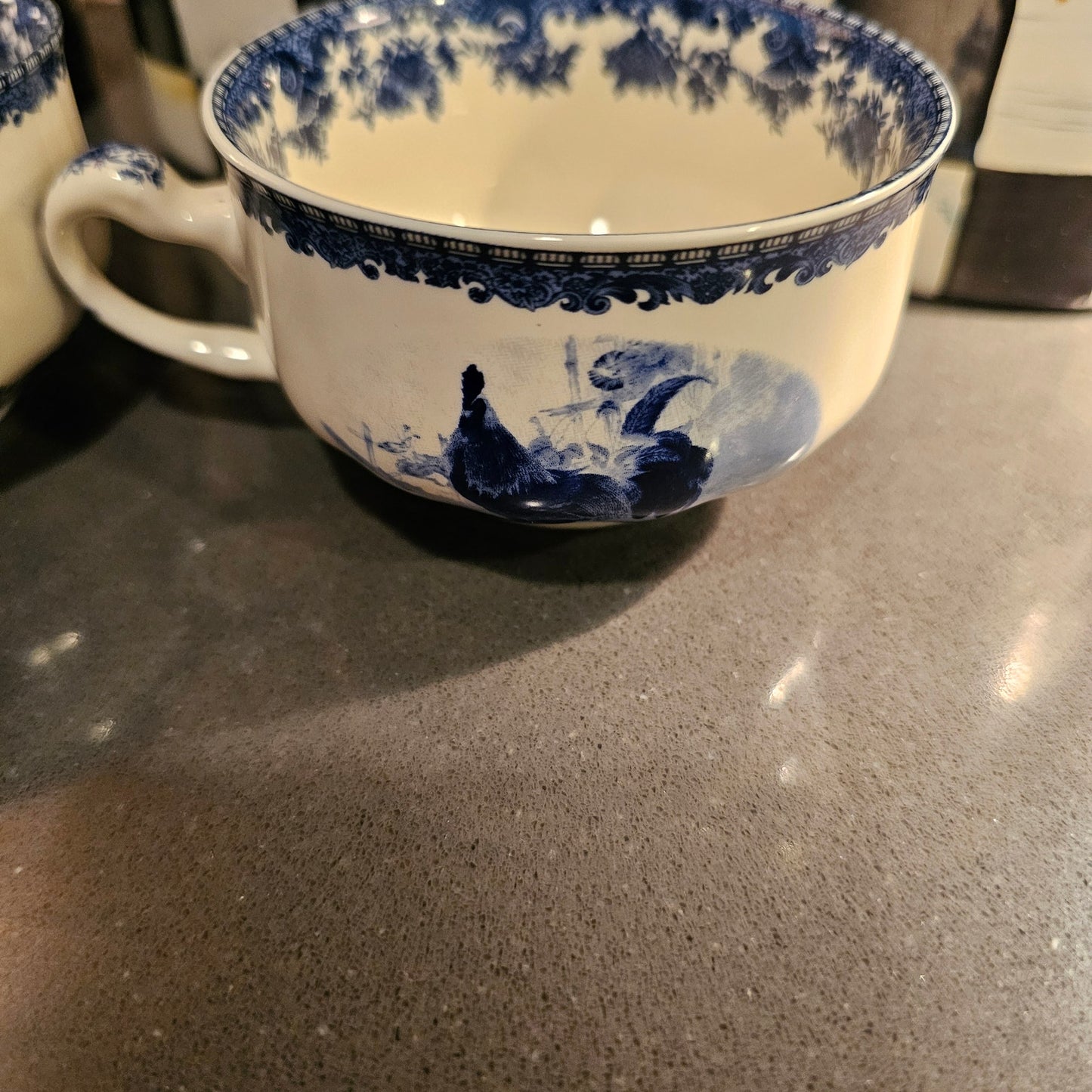 Rooster Tea Cups William James Farm Yard Set of 2 Blue & White