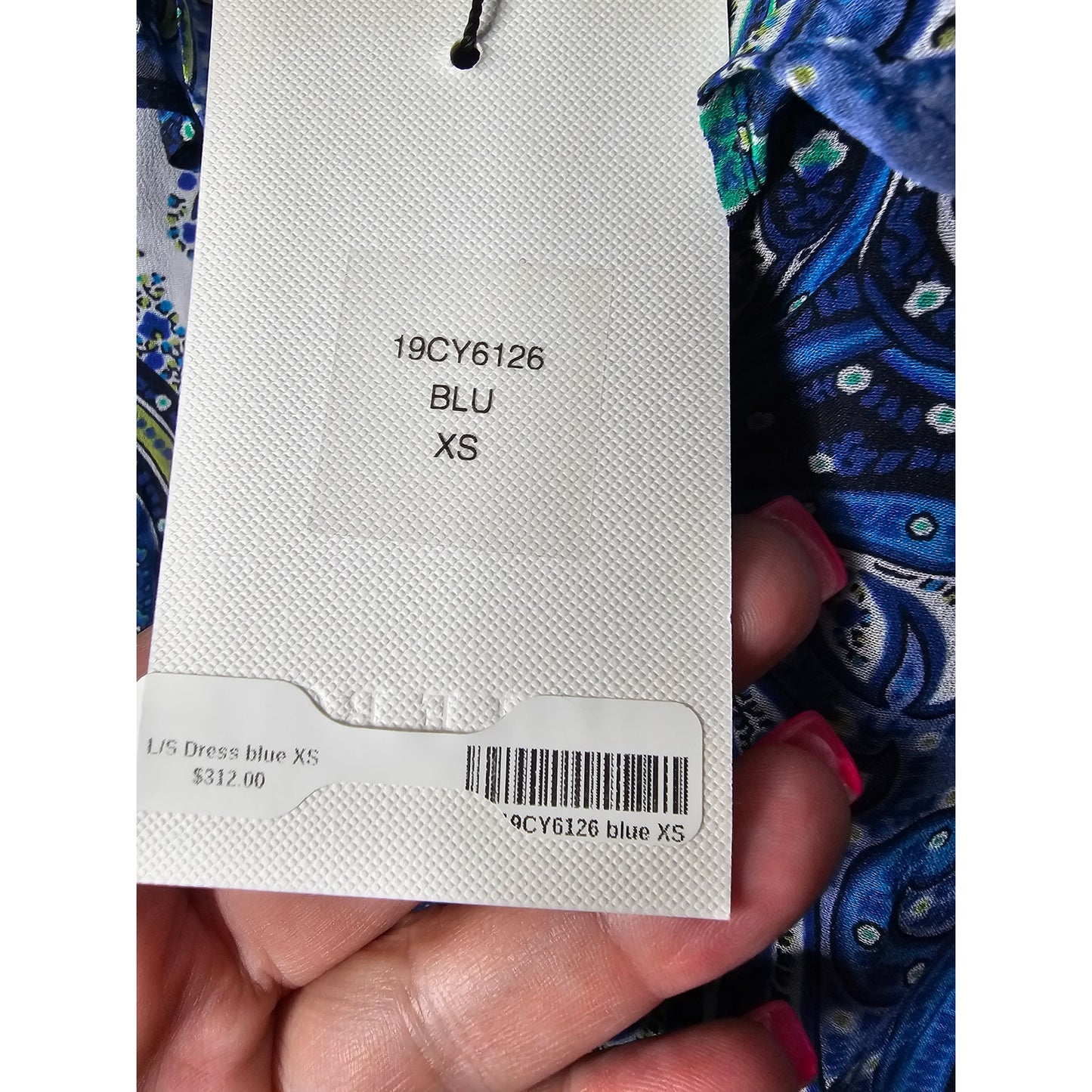 NWT Hale Bob Paisley Blue lightweight Dress Sheer long Sleeves ladies size XS