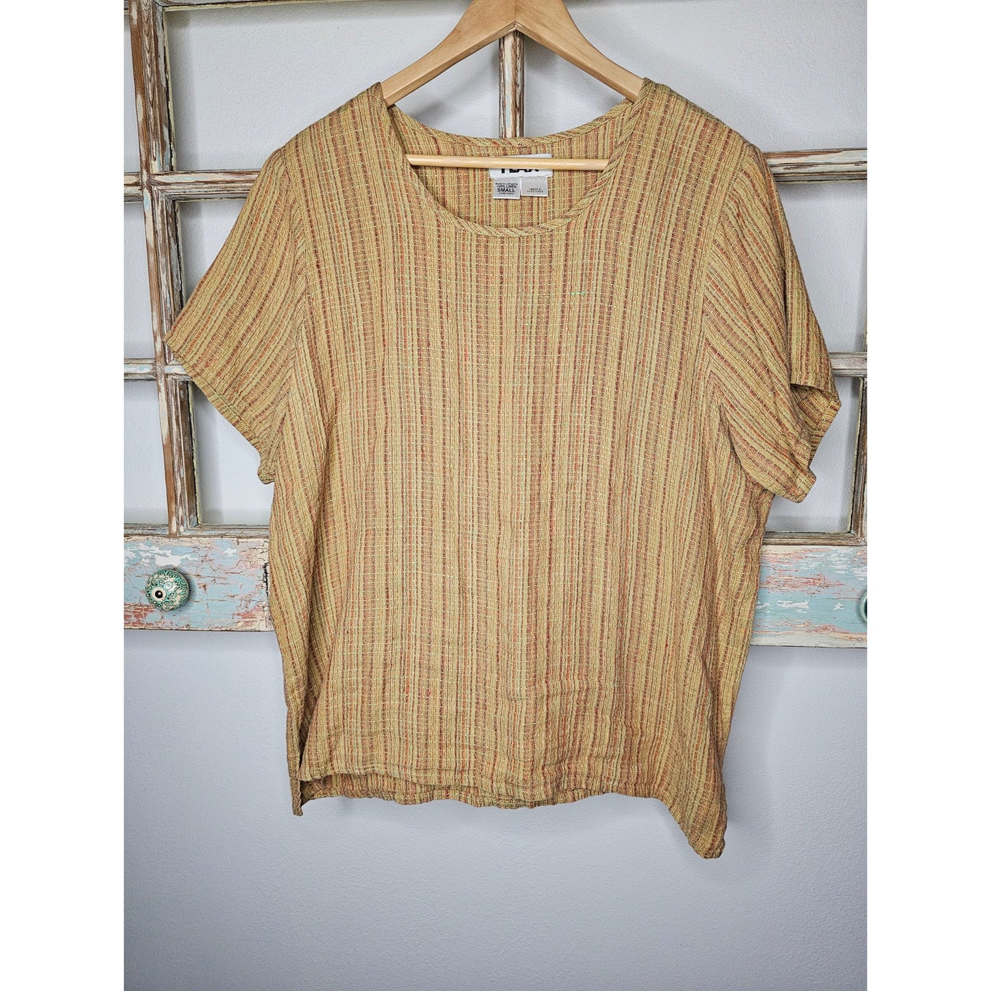 FLAX Linen Short Sleeve Tunic Boat Neckline Top Ladies Size Small