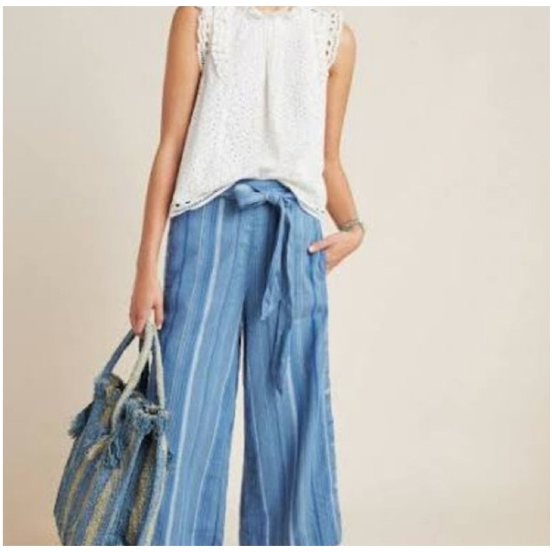 NWT Anthropologie Linen Laguna Cropped Ladies Wide Leg Pants size XL