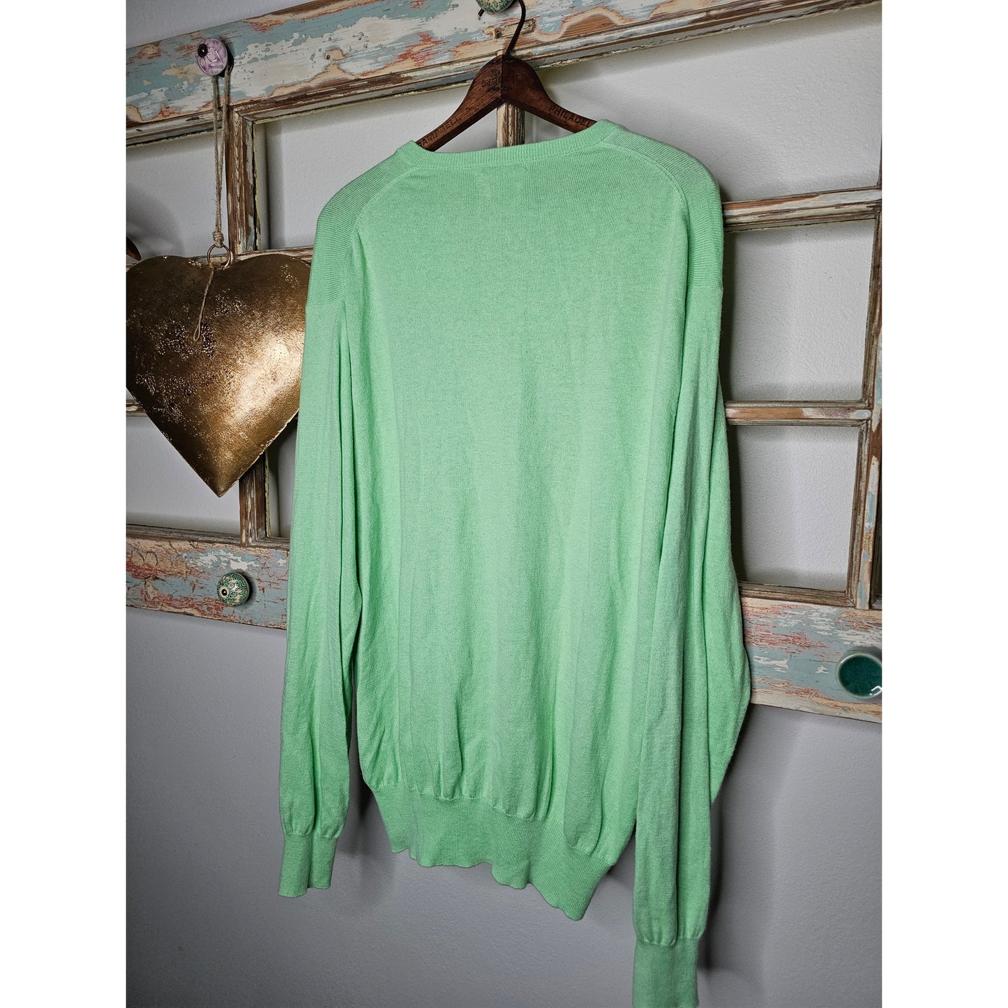 Peter Millar V-neck Green Lightweight Sweater Cotton/Cashmere Men's Size Large