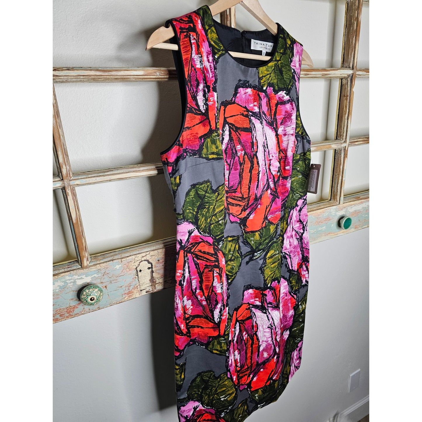Trina Turk Mirren Rose Floral Print Sheath Dress Silk Blend Size 8