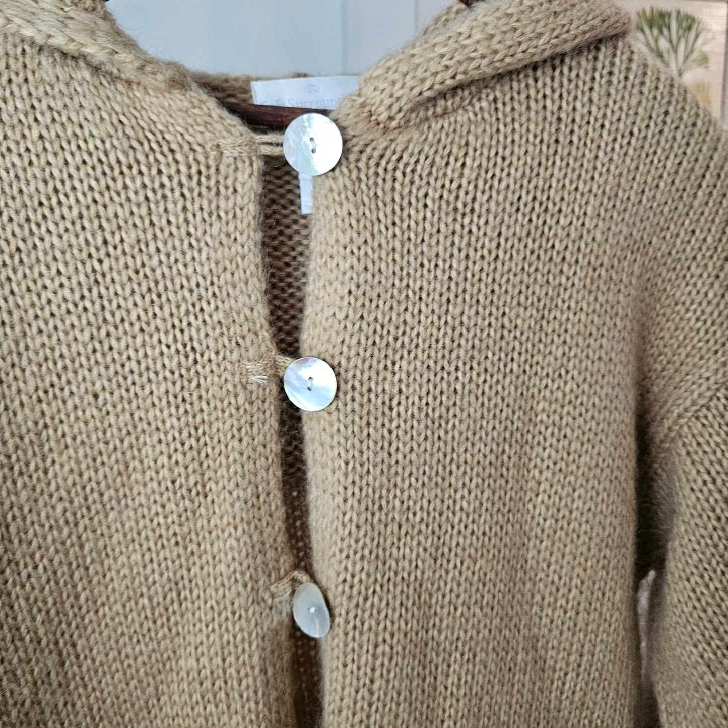Soft Surroundings Tan Mohair 3 Button Cardigan With Hood Ladies size Small