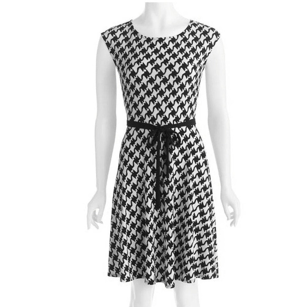 George Houndstooth Knee-length Sleeveless Dress Ladies size Large