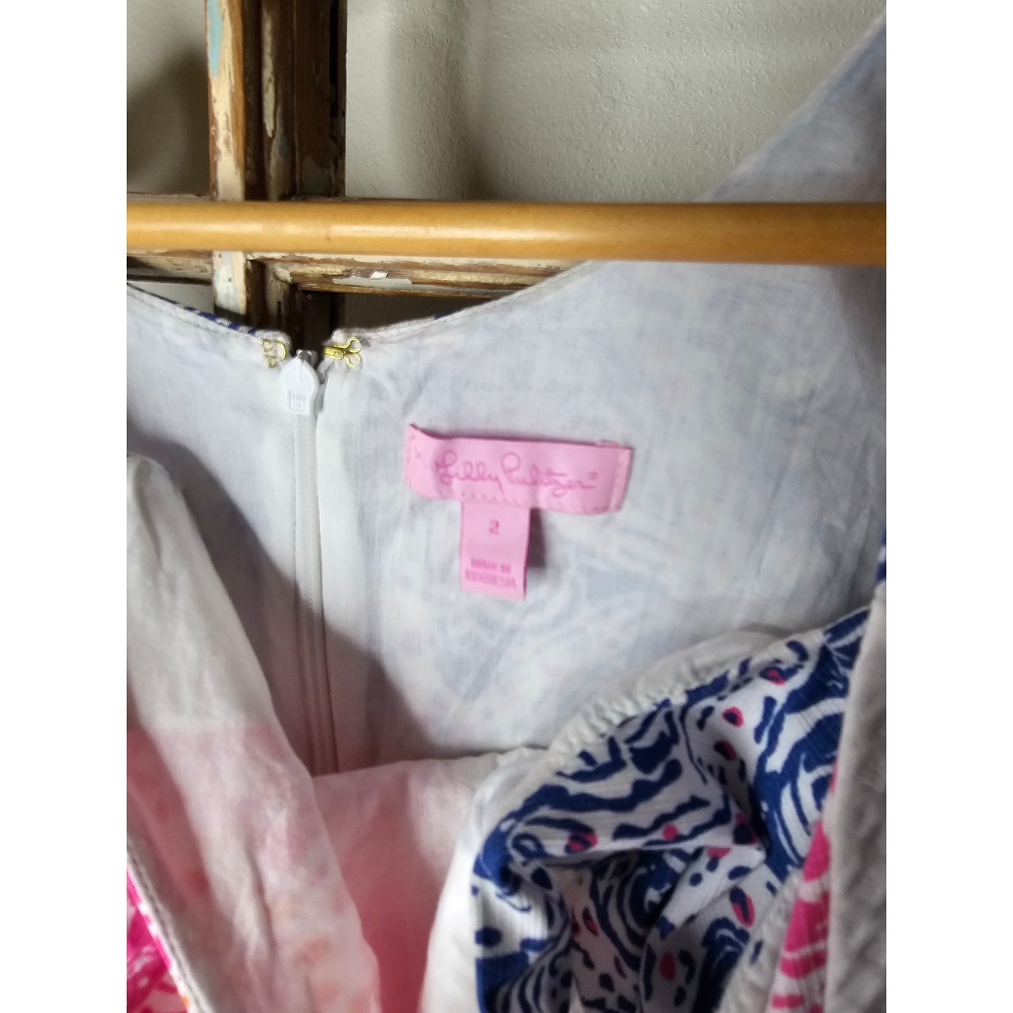 Lilly Pulitzer Starfish Pink, Blue & White Shift Dress Ladies Size 2