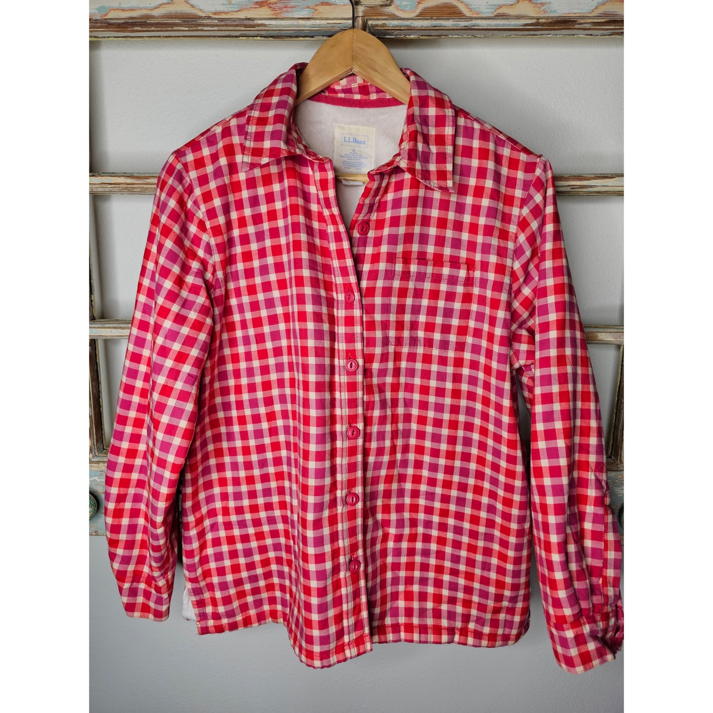 L .L. Bean Sherpa Womens Fleece Vibrant Plaid Lined Button Up Size Small